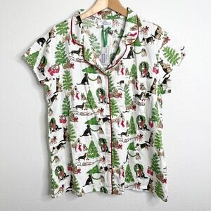 Jayes Studio Danica Herrick Womens Pajama Top L Christmas Dogs PJs Sleepwear‎